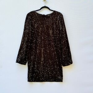 NEW Sugar + Lips Women Medium Black Sequin Mini Dress Long Sleeve Party Cocktail